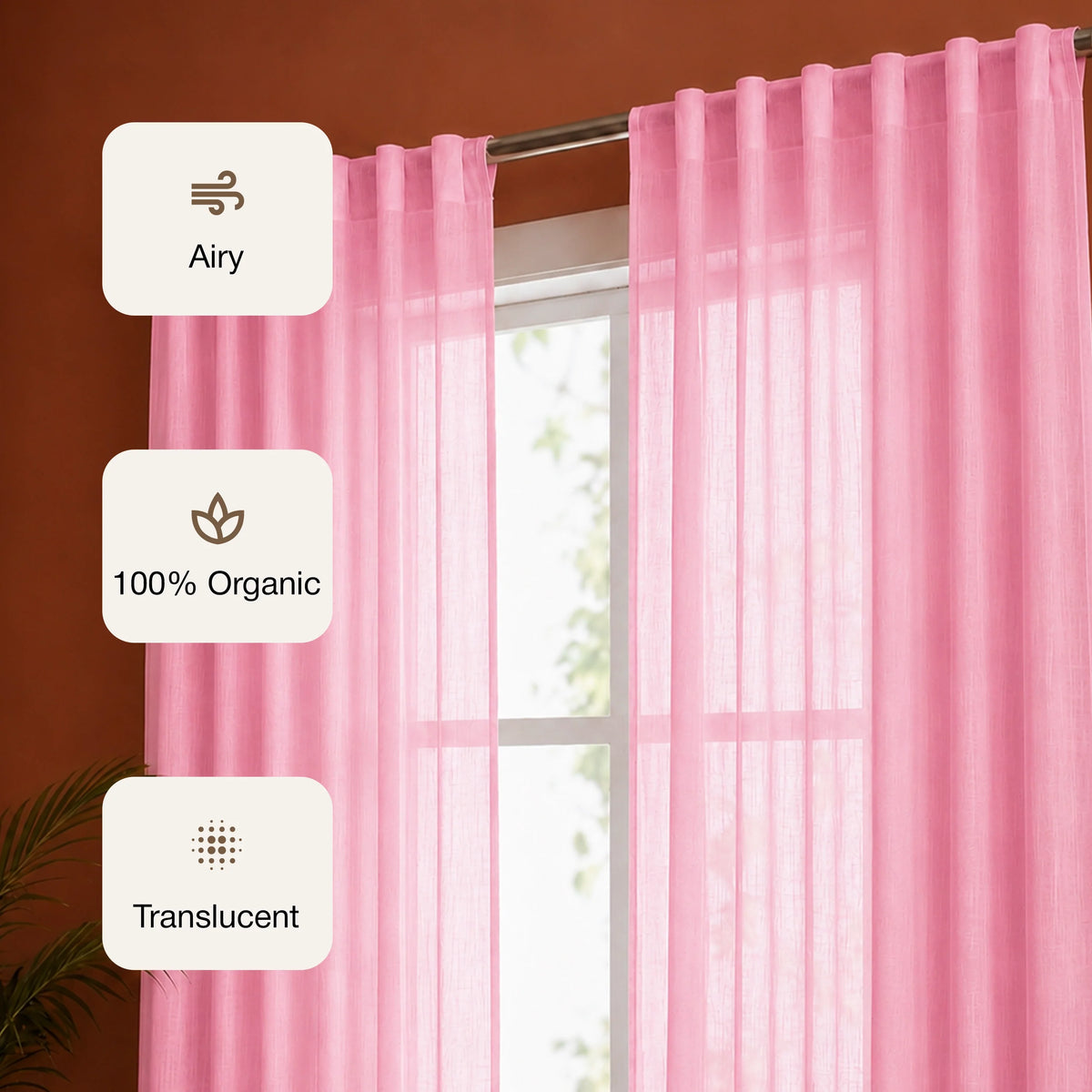 Fort Absolute - Back Tab Solid Sheer Curtain (Pink)-3