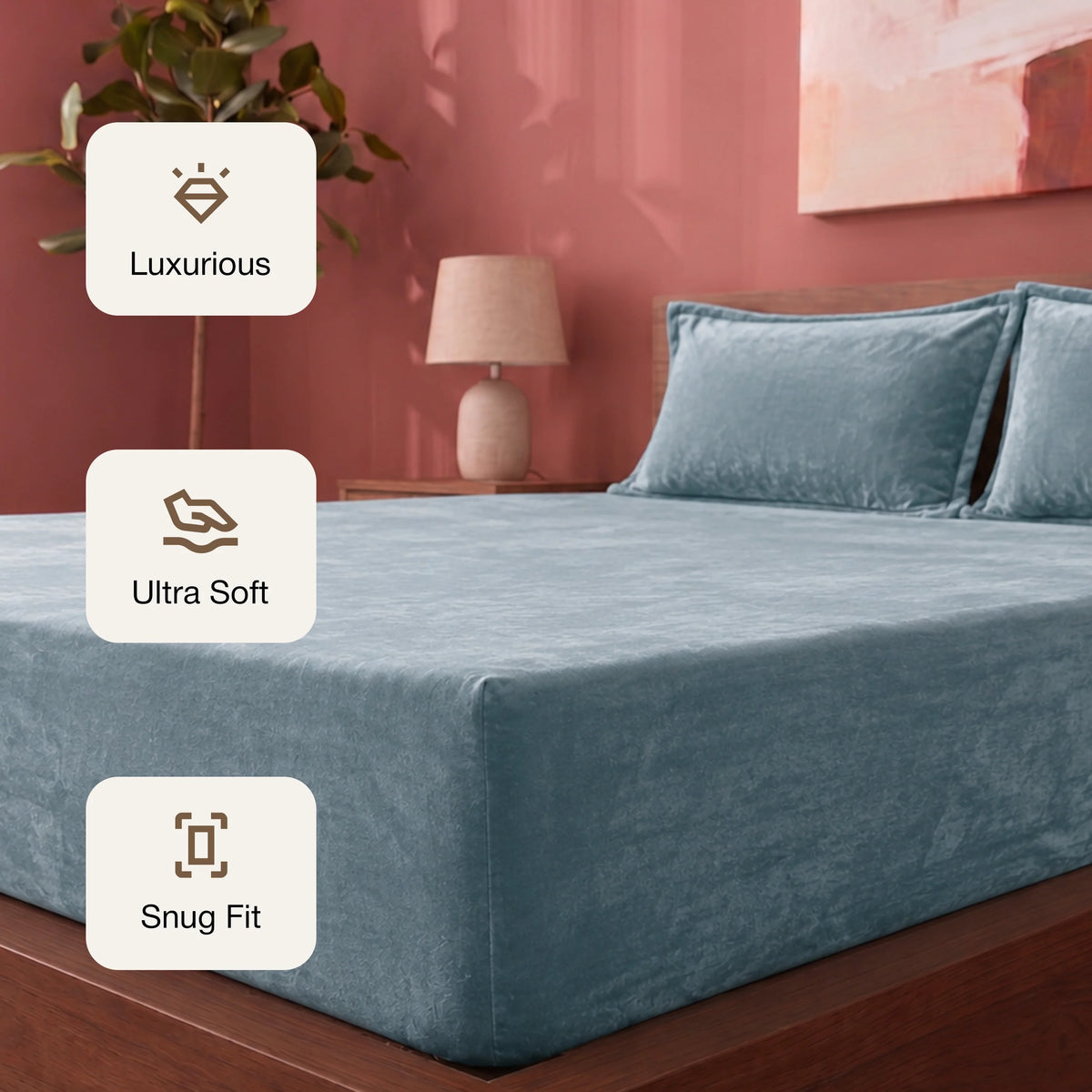 Homemonde Lightweight - Fleece Fitted Bedsheet (Frost Blue)-3