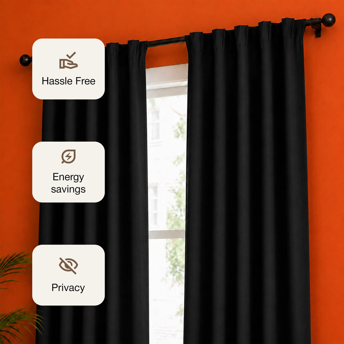Fort Essential - Back Tab Blackout Curtain (Black)-3