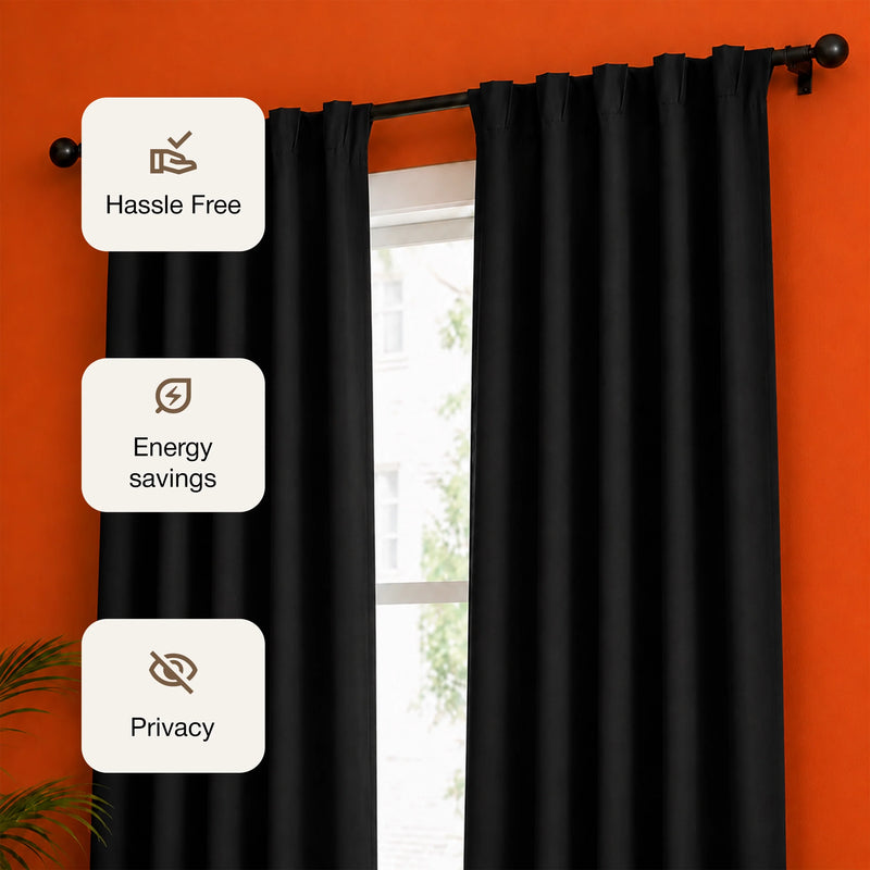 Fort Essential - Back Tab Blackout Curtain (Black)-3