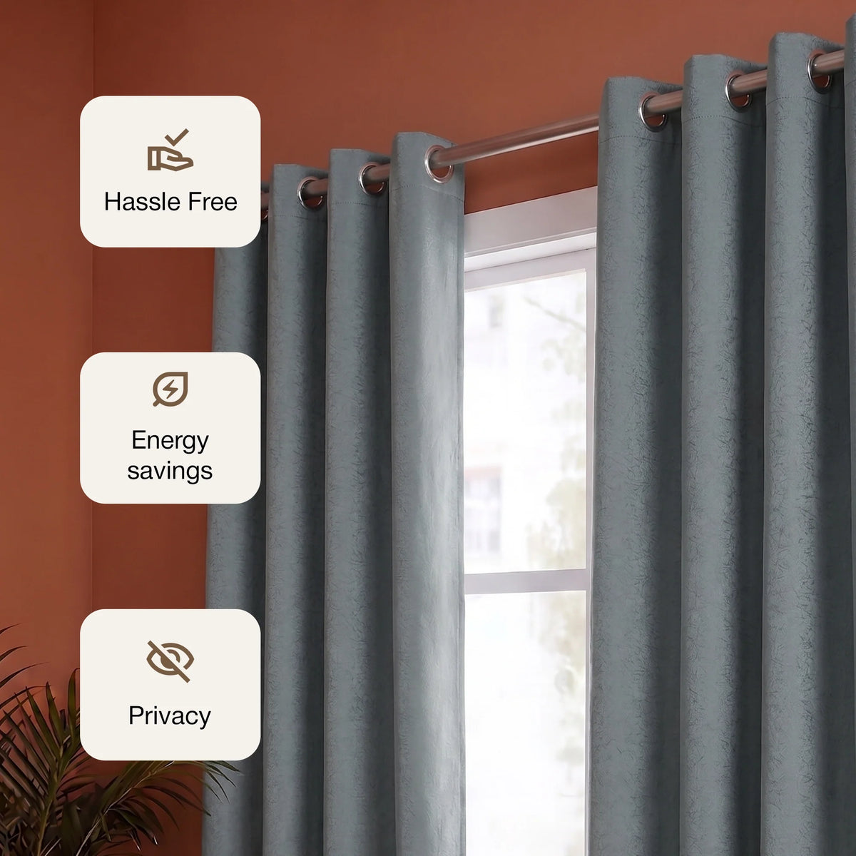 Fort Essential Abstract - Eyelet Black Backing Blackout Curtain (Grey)-3