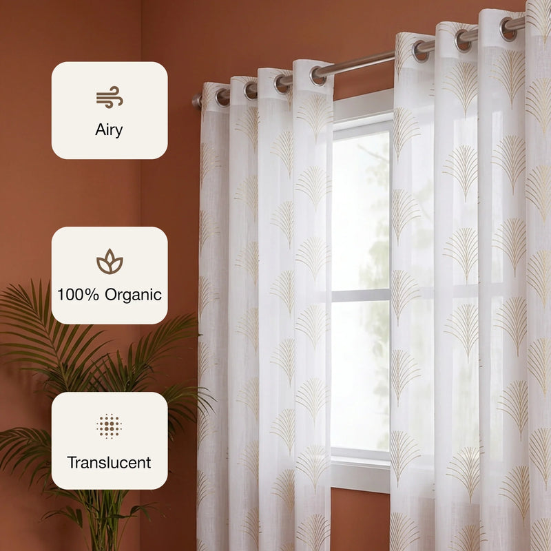 Imprimer Palmetto Plume - Gold Tree Printed Eyelet Sheer Curtain-2