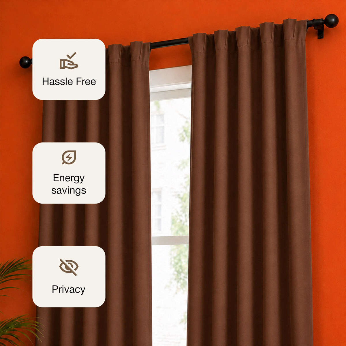 Fort Essential - Back Tab Blackout Curtain (Brown)-3