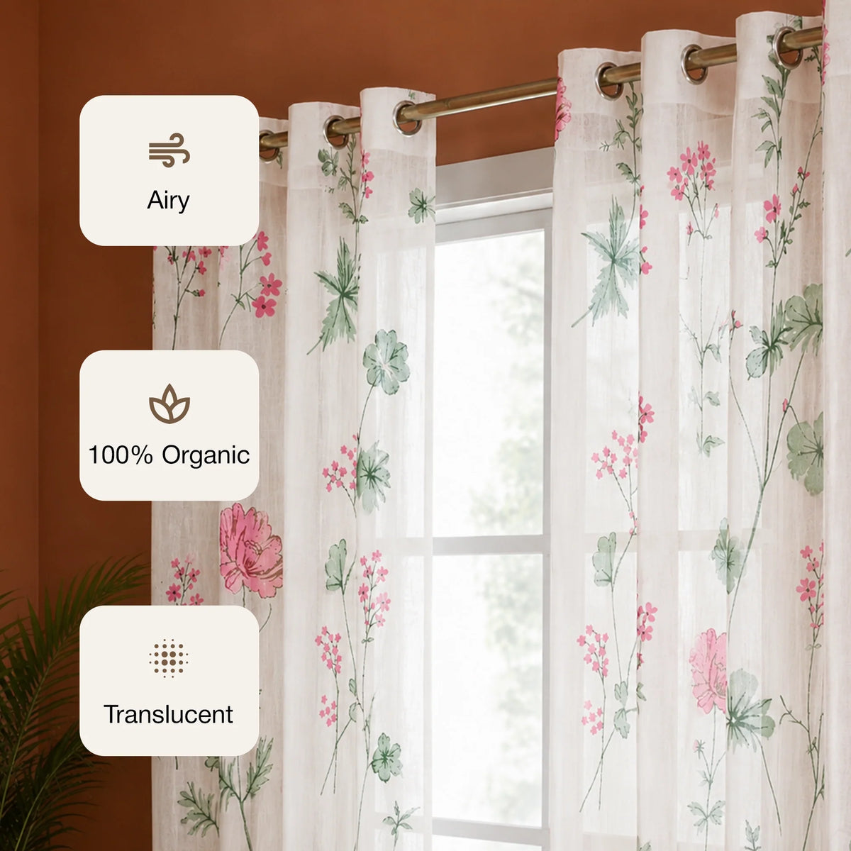 Imprimer Rosachic - Floral Printed Sheer Eyelet Curtain-2