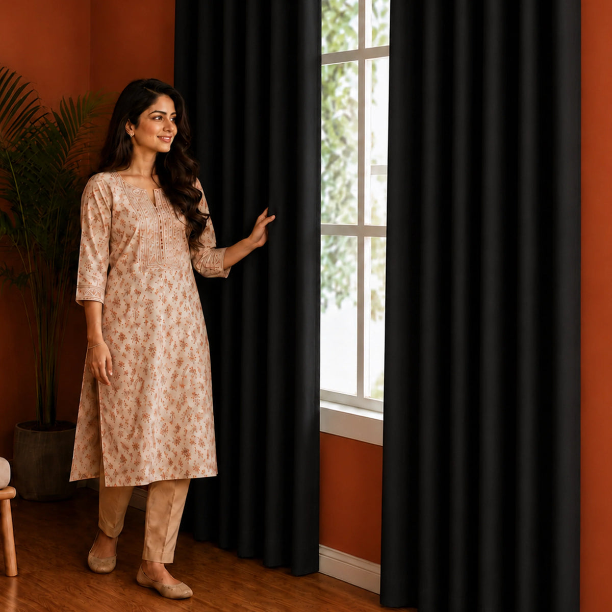 Fort Essential - Twist Tap Top Solid Blackout Curtain (Black)-4