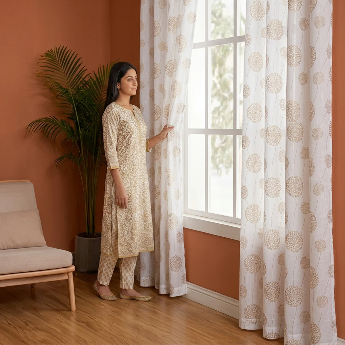 Imprimer Gold Dandelions - Rod Pocket Printed Sheer Curtain-3