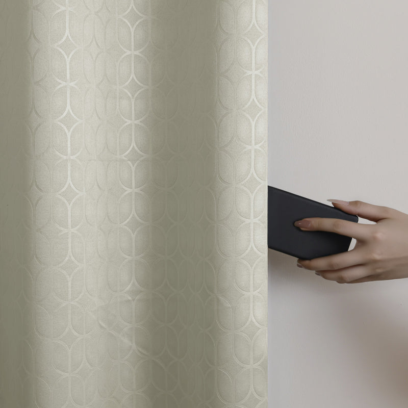 Off White Embossed Blackout Curtain (Elara - Eyelets)-4