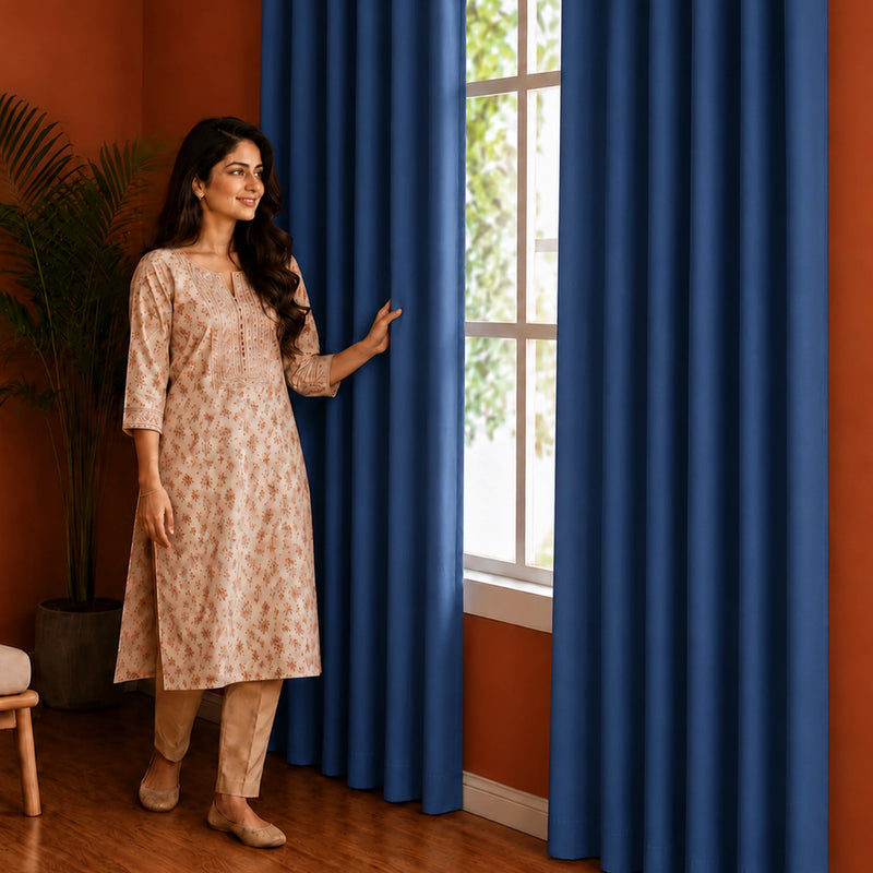 Fort Essential - Back Tab Blackout Curtain (Navy Blue)-4