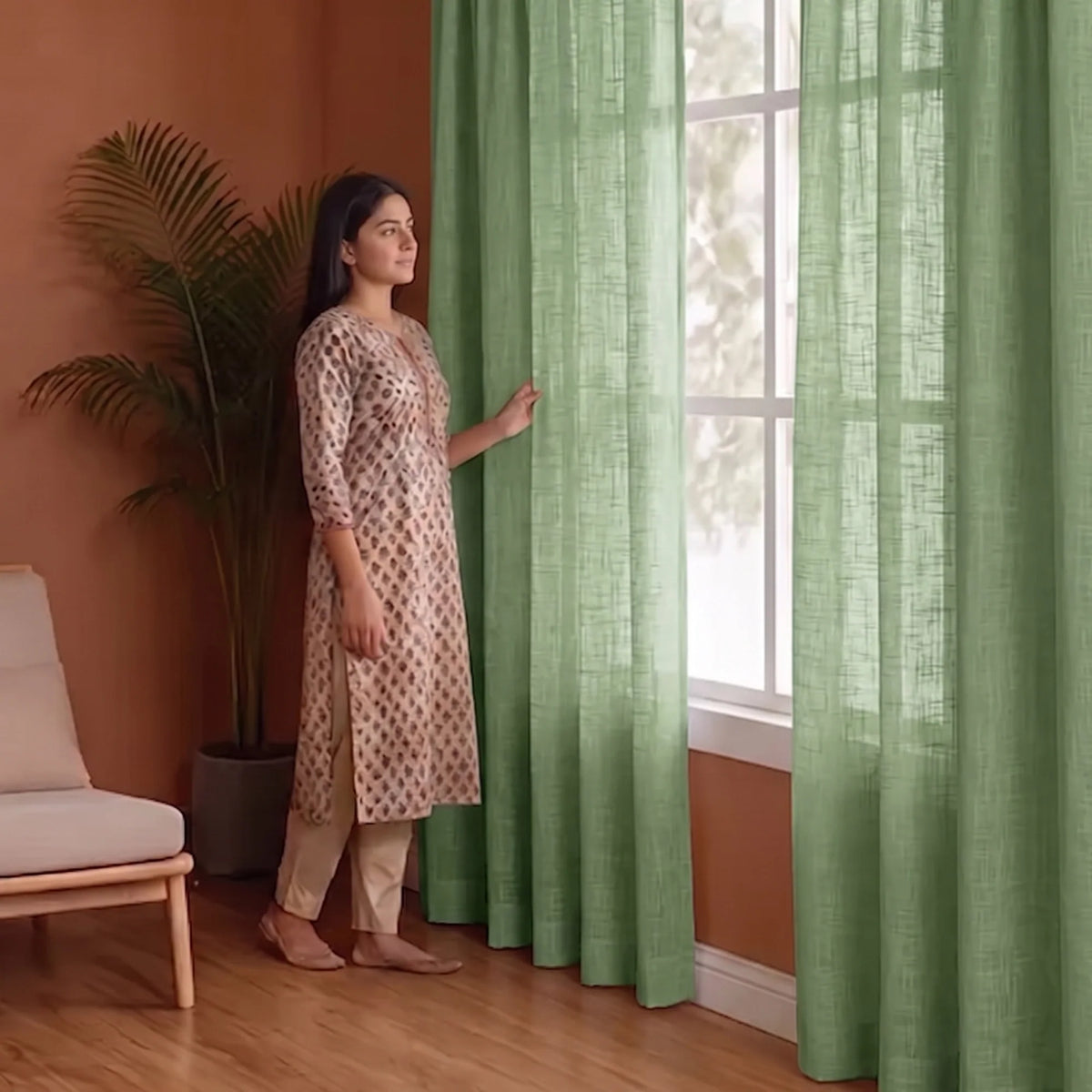 Fort Absolute - Back Tab Solid Sheer Curtain (Mint Green)-4