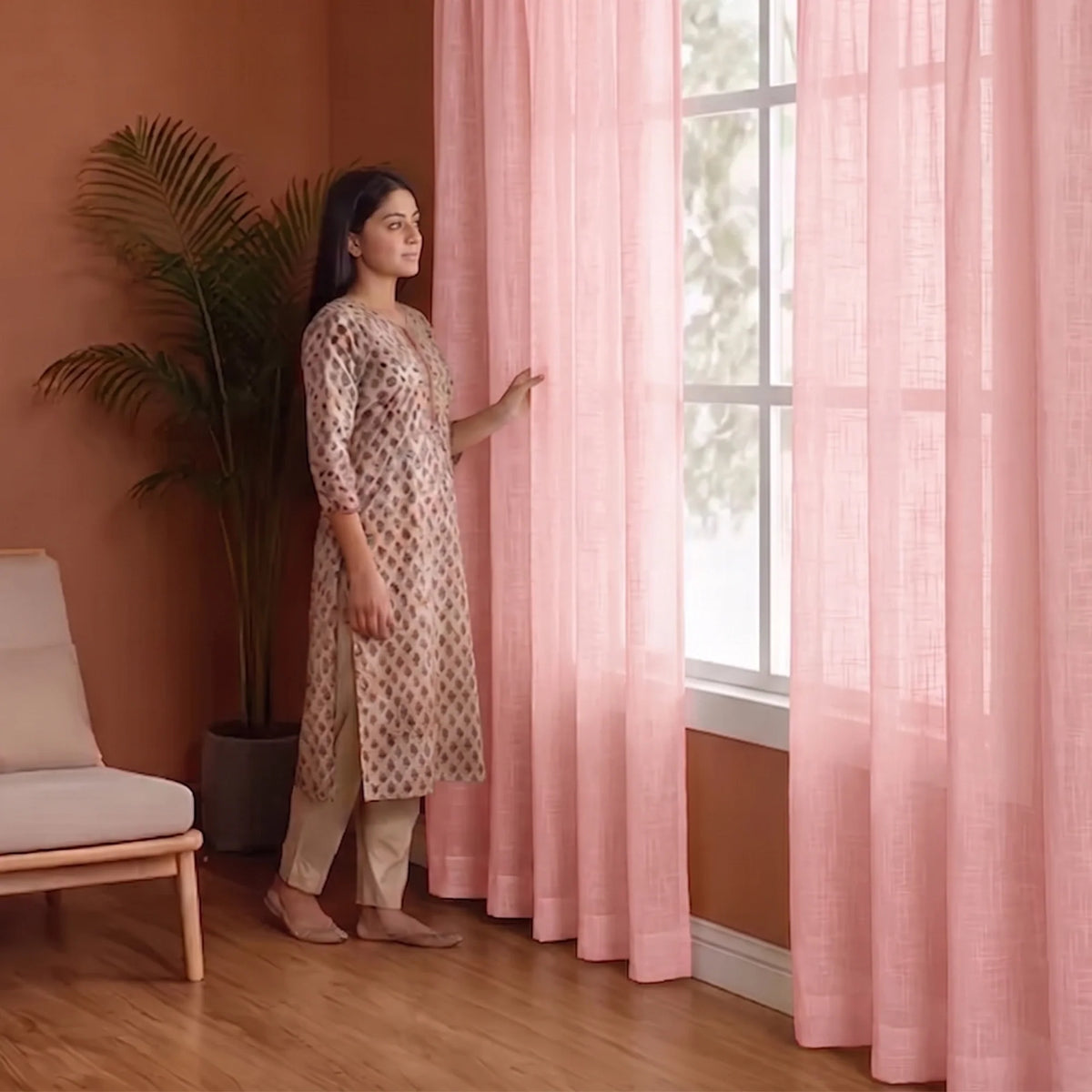 Fort Absolute - Back Tab Solid Sheer Curtain (Pink)-4