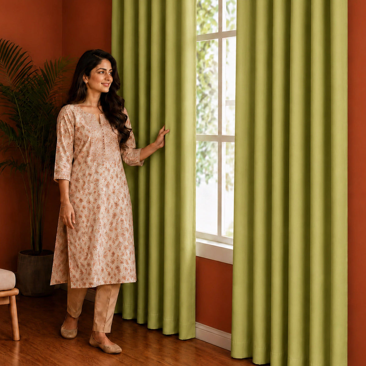 Fort Essential - Rod pocket Solid Blackout Curtain (Avocado Green)-4