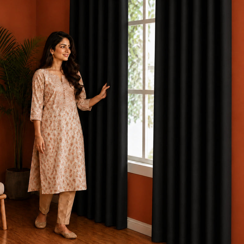 Fort Essential - Back Tab Blackout Curtain (Black)-4
