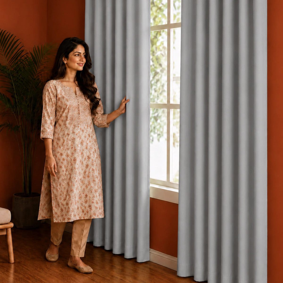 Fort Essential - Back Tab Blackout Curtain (Greyish White)-4