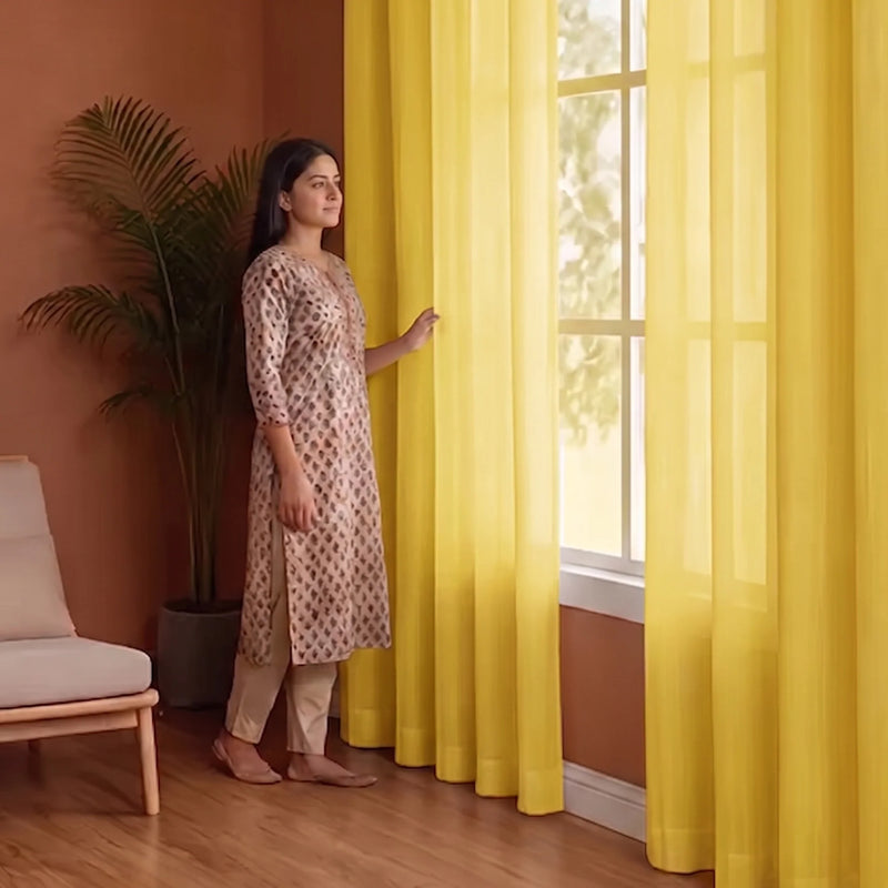 Fort Absolute - Back Tab Solid Sheer Curtain (Yellow)-4