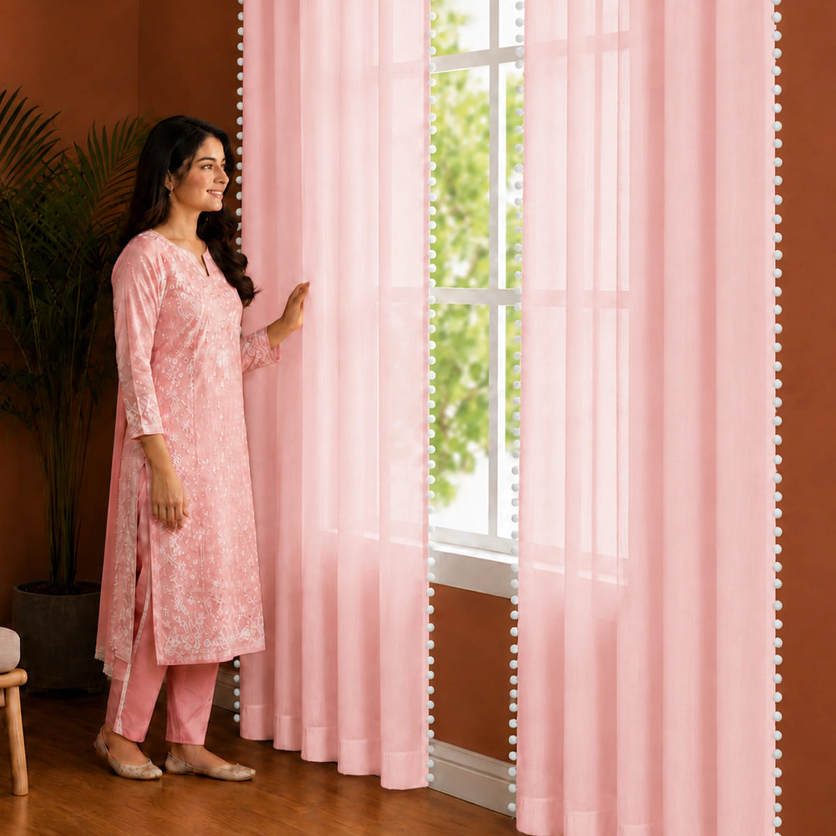 Fort Handpicked Breeze - Pink Sheer Curtain-4