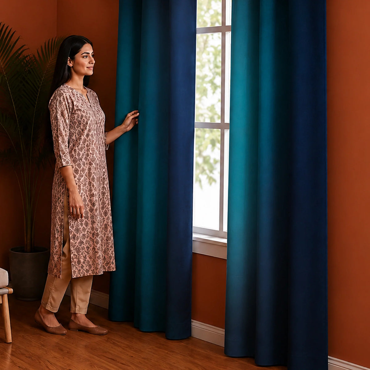 Blackout Ombre Curtain (Turquoise & Blue)-5
