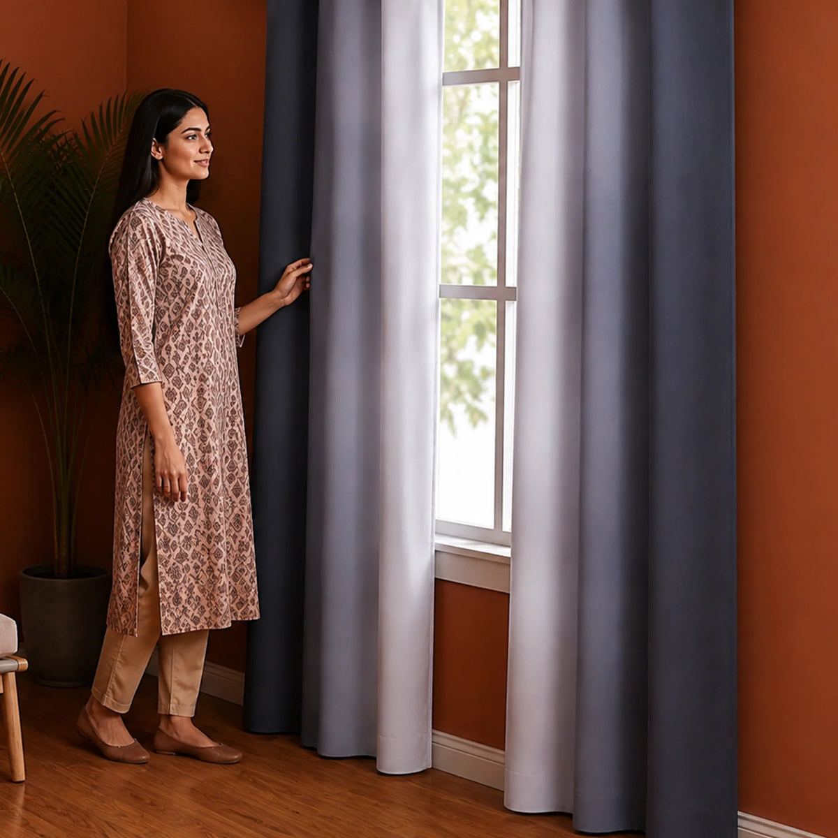 Blackout Ombre Curtain (Grey & Black)-5