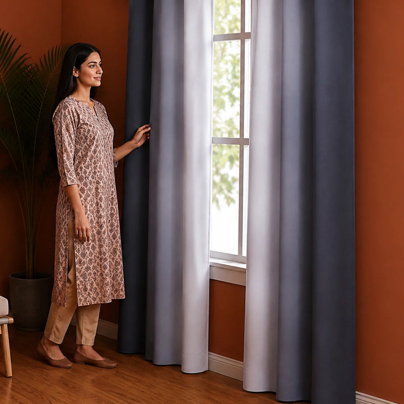 Blackout Ombre Curtain (Grey & Black)-5