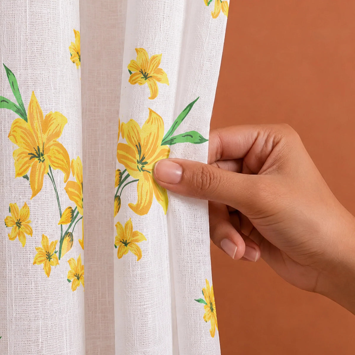 Imprimer Gleamflora - Flower Printed Rod Pocket Sheer Curtain (Yellow)-2