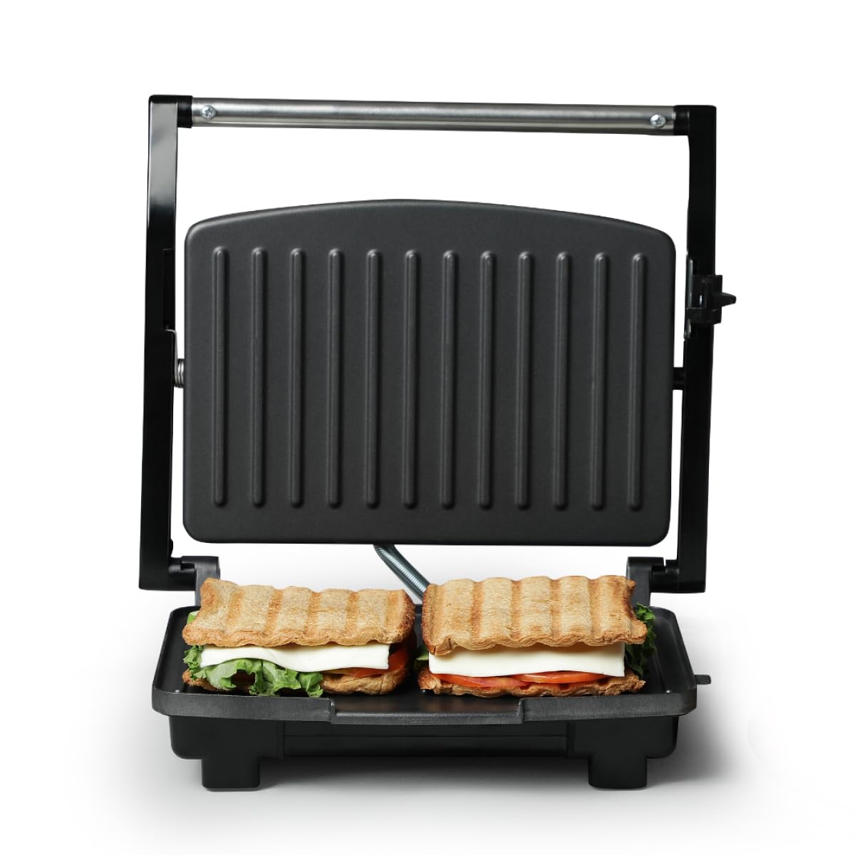 Prestige PEG 7.0 1000 W Electric Griller Sandwich maker with oil collector (Black and Silver, Non-stick coated)