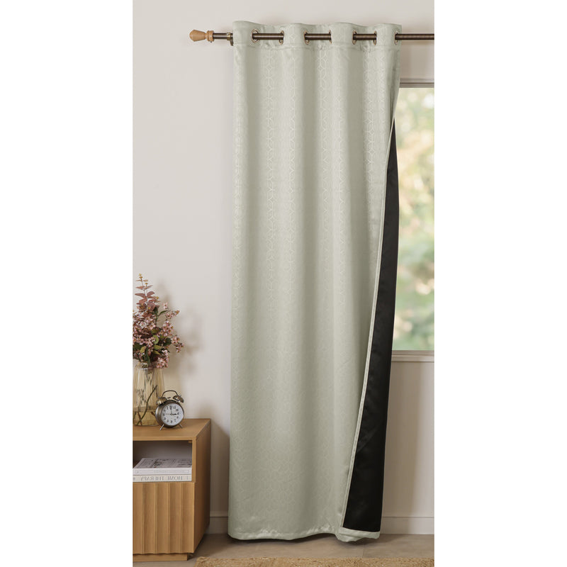 Off White Embossed Blackout Curtain (Elara - Eyelets)-6