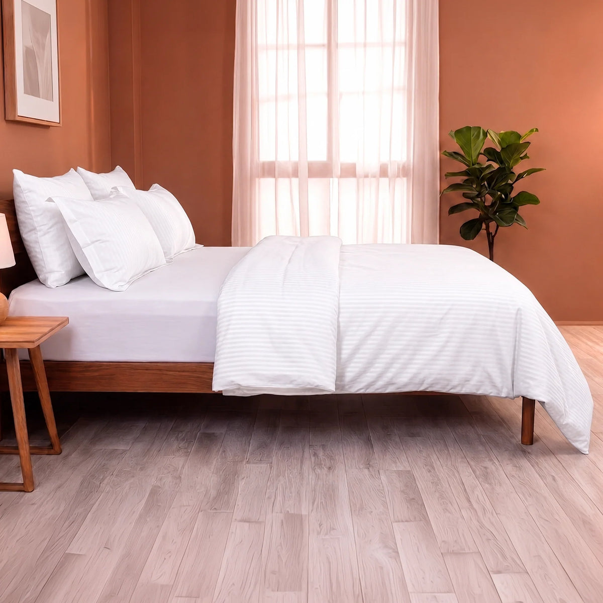 Breton Mellow - Satin Striped Duvet Cover (White)-6