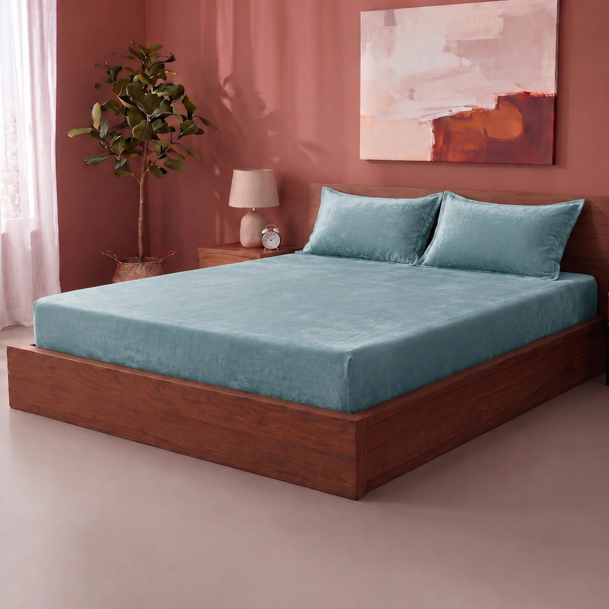 Homemonde Lightweight - Fleece Fitted Bedsheet (Frost Blue)-6