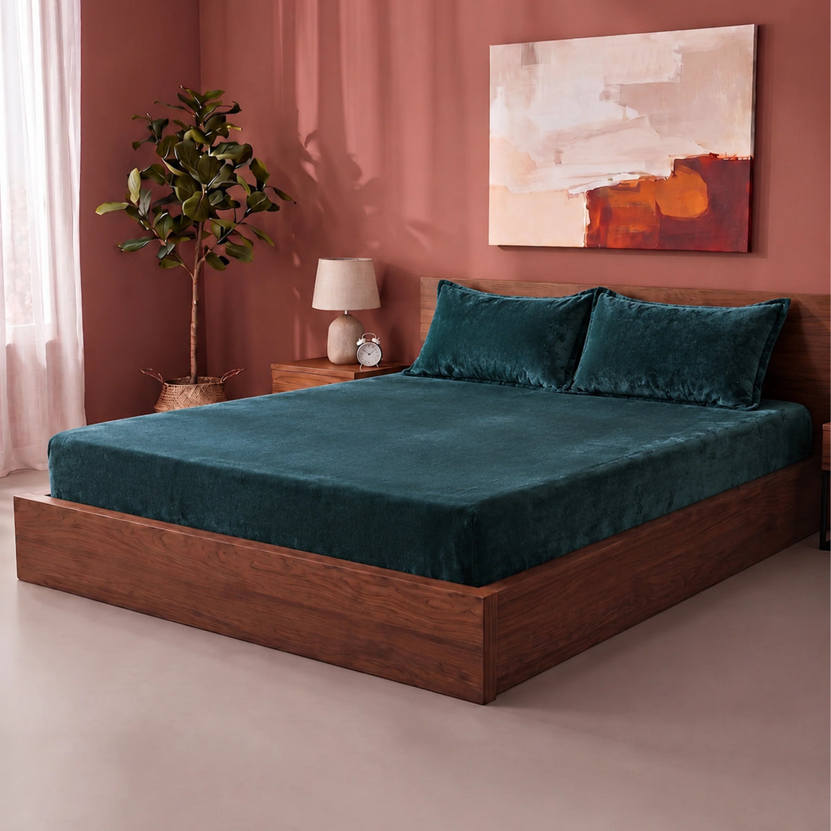 Homemonde Lightweight - Fleece Fitted Bedsheet (Emerald Green)-6