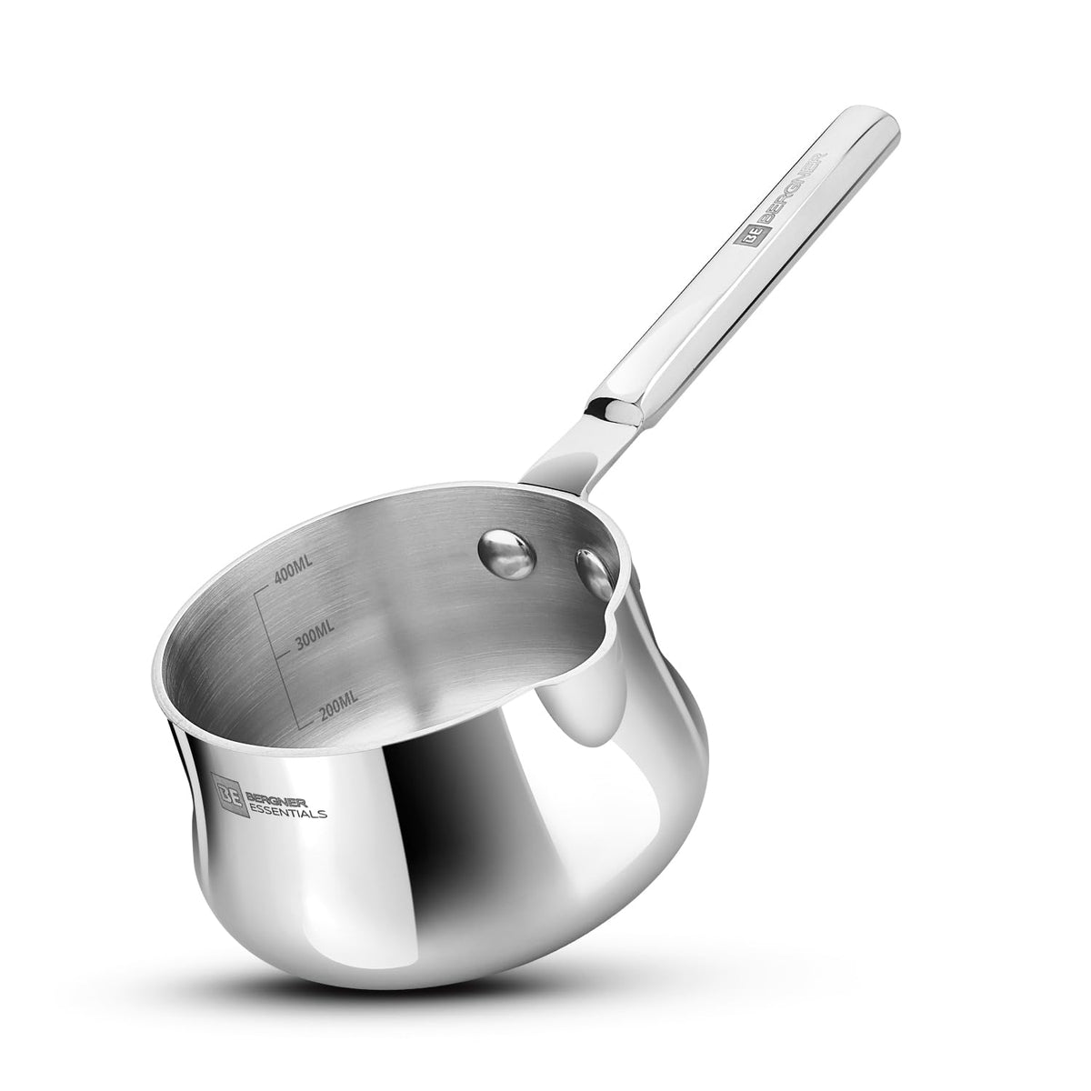 Bergner BE Bergner Essentials Tri-Ply Stainless Steel Coffee Warmer/Milk Warmer Pot with Handle, Measuring Scale Inside 
