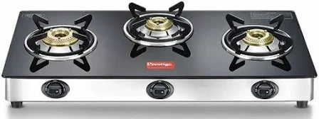 Prestige Marvel Plus Stainless Steel 3 Burner Glass Top Manual Gas Stove, Black, GTM 03LSS