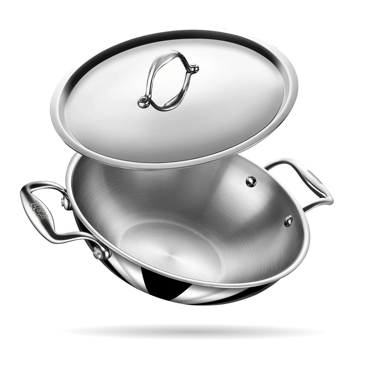Stahl Artisan Kadhai | Triply Stainless Steel Kadai with Lid | Stainless Steel Cookware Tri Ply Kadhai | Gas & Induction