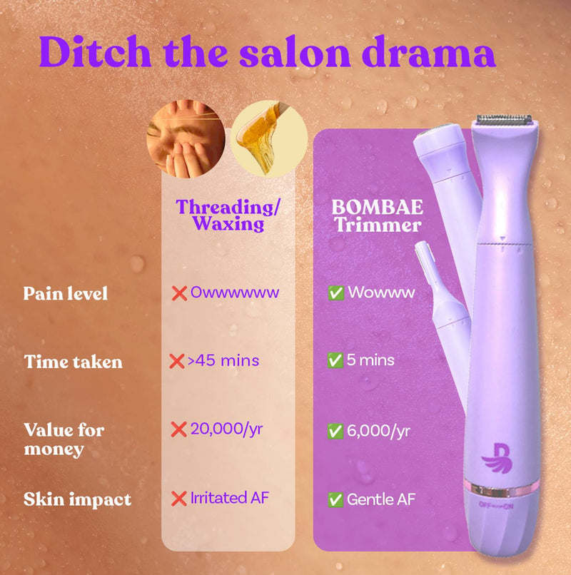 Bombae 6-in-1 Sensitive Trimmer for Women with 3 heads Trimmer 90 min Runtime 3 Length Settings (Purple)