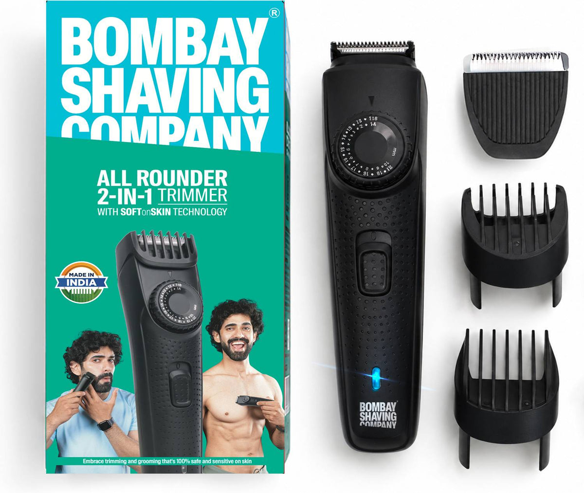 Bombay Shaving Company All Rounder-Beard and Body Groomer Fully Waterproof Trimmer 120 min Runtime 38 Length Settings (Black)