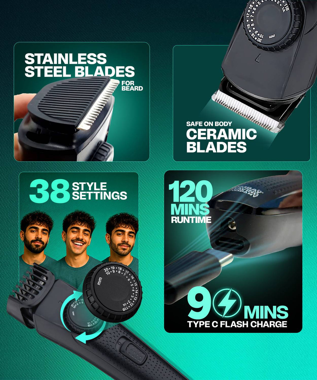 Bombay Shaving Company All Rounder-Beard and Body Groomer Fully Waterproof Trimmer 120 min Runtime 38 Length Settings (Black)