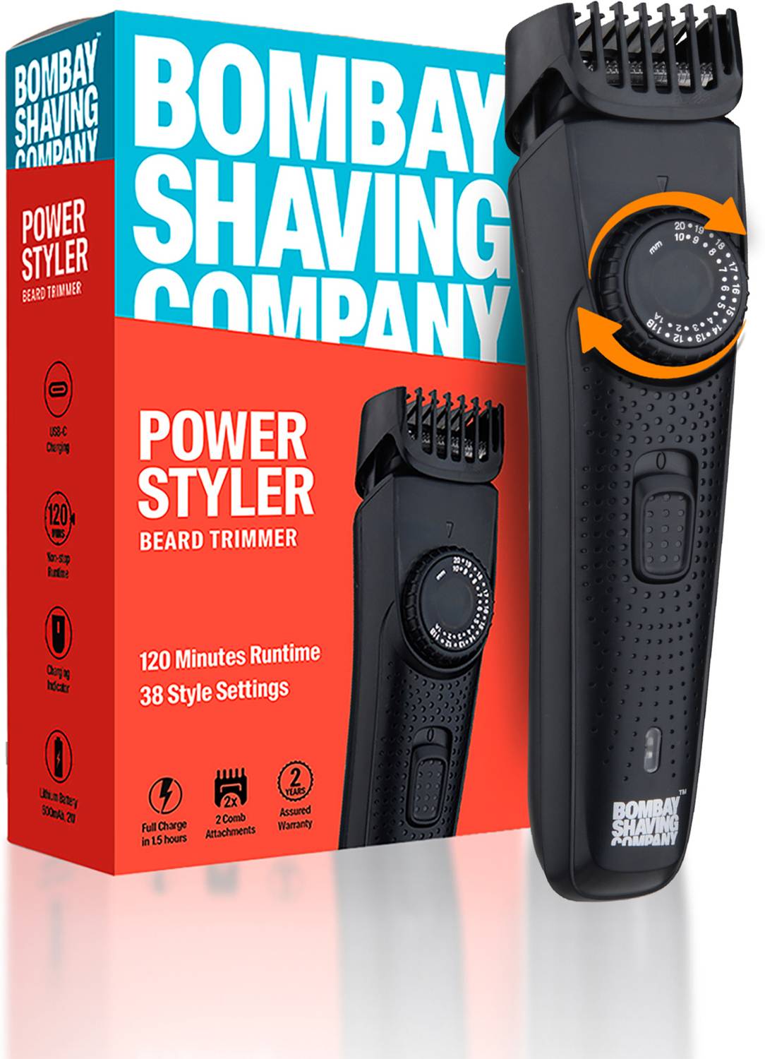 Bombay Shaving Company Flash Charging Men Beard Trimmer 120 min Runtime 38 Length Settings (Black)