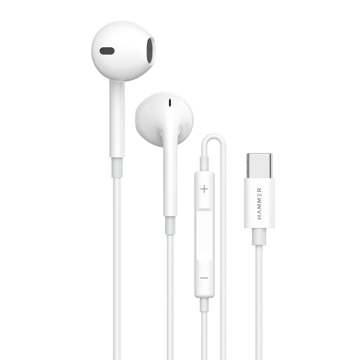 HAMMER Nova 3 Type C Earphones with 13mm Drivers, MFB Control, Ergonomic Half In-Ear Wired Earphones – White