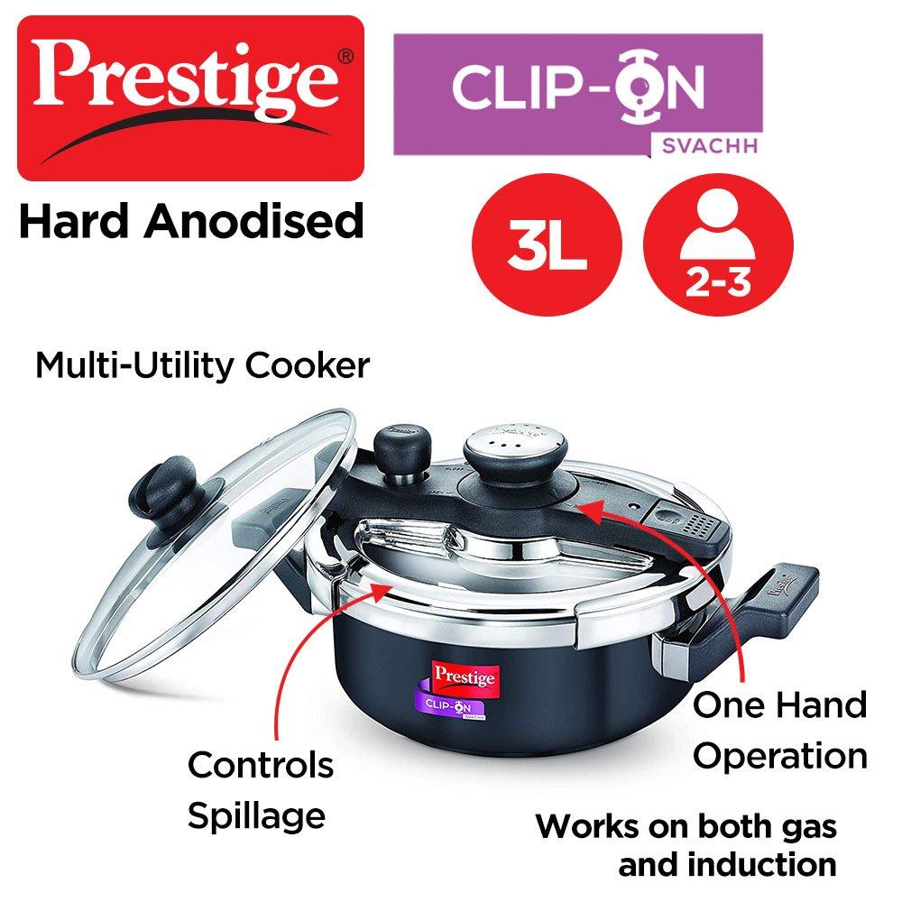 Prestige Svachh Hard Anodised Pressure Cooker, with deep lid for Spillage Control