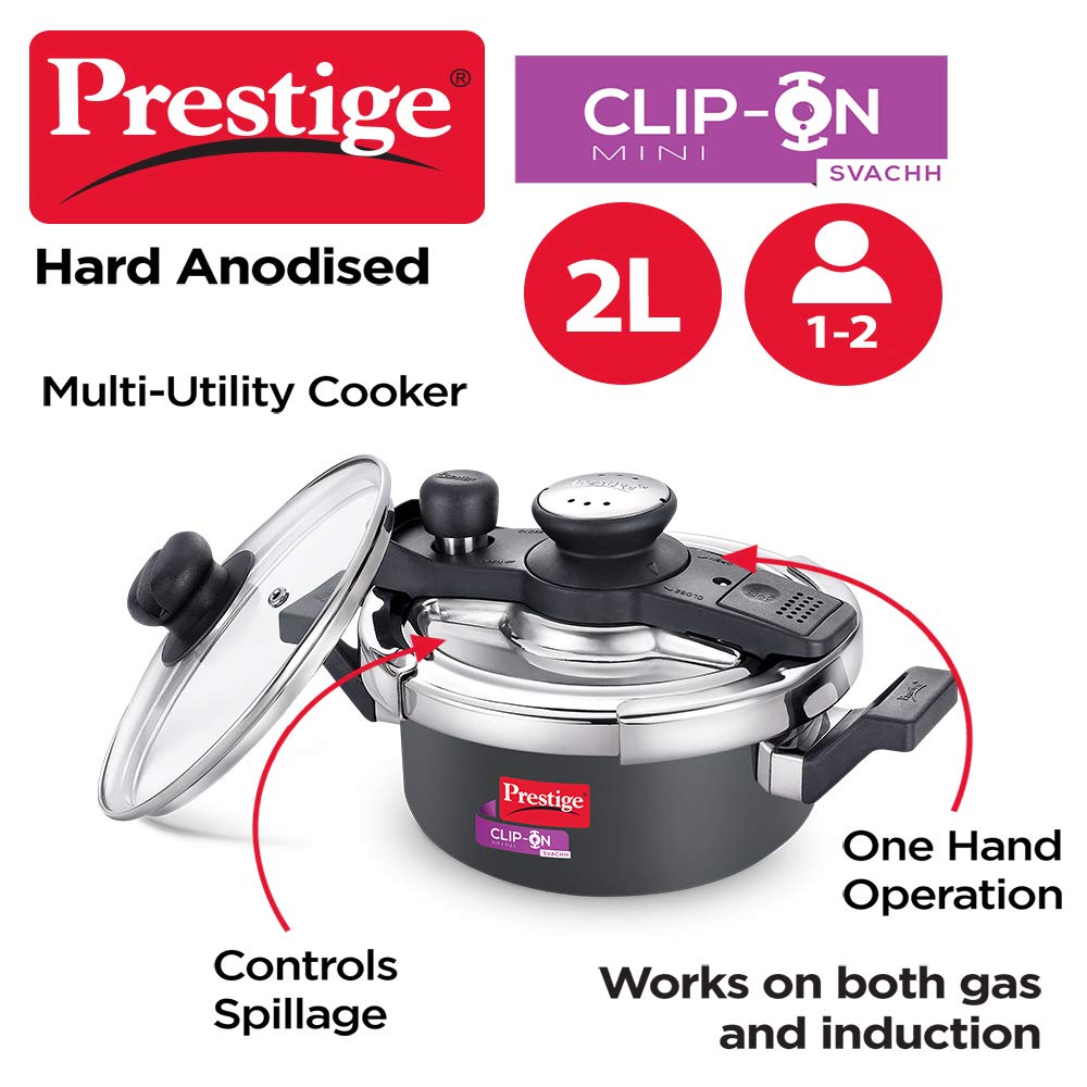 Prestige Svachh Clip-on Mini Hard Anodized Aluminium Outer Lid  Pressure Cooker, Black
