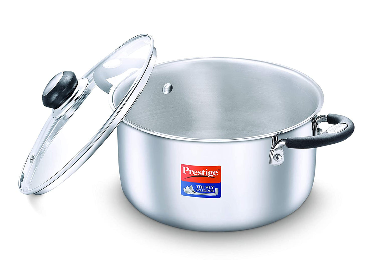 Prestige Tri Ply Splendor Stainless Steel Gas and Induction Compatible Casserole with Glass Lid, (Silver)