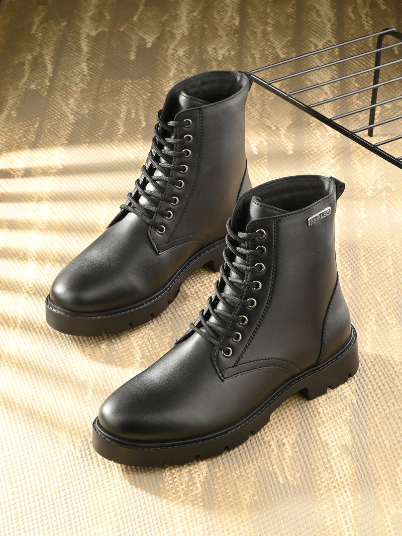 Brown Lace-Up Block Heel Boots