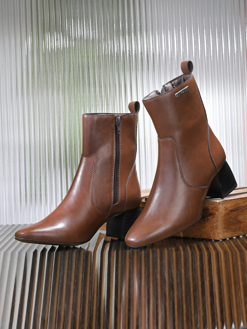 Stylish Women Pointed-Toe Ankle-Length Boots with a sturdy block heel and branded El Paso logo