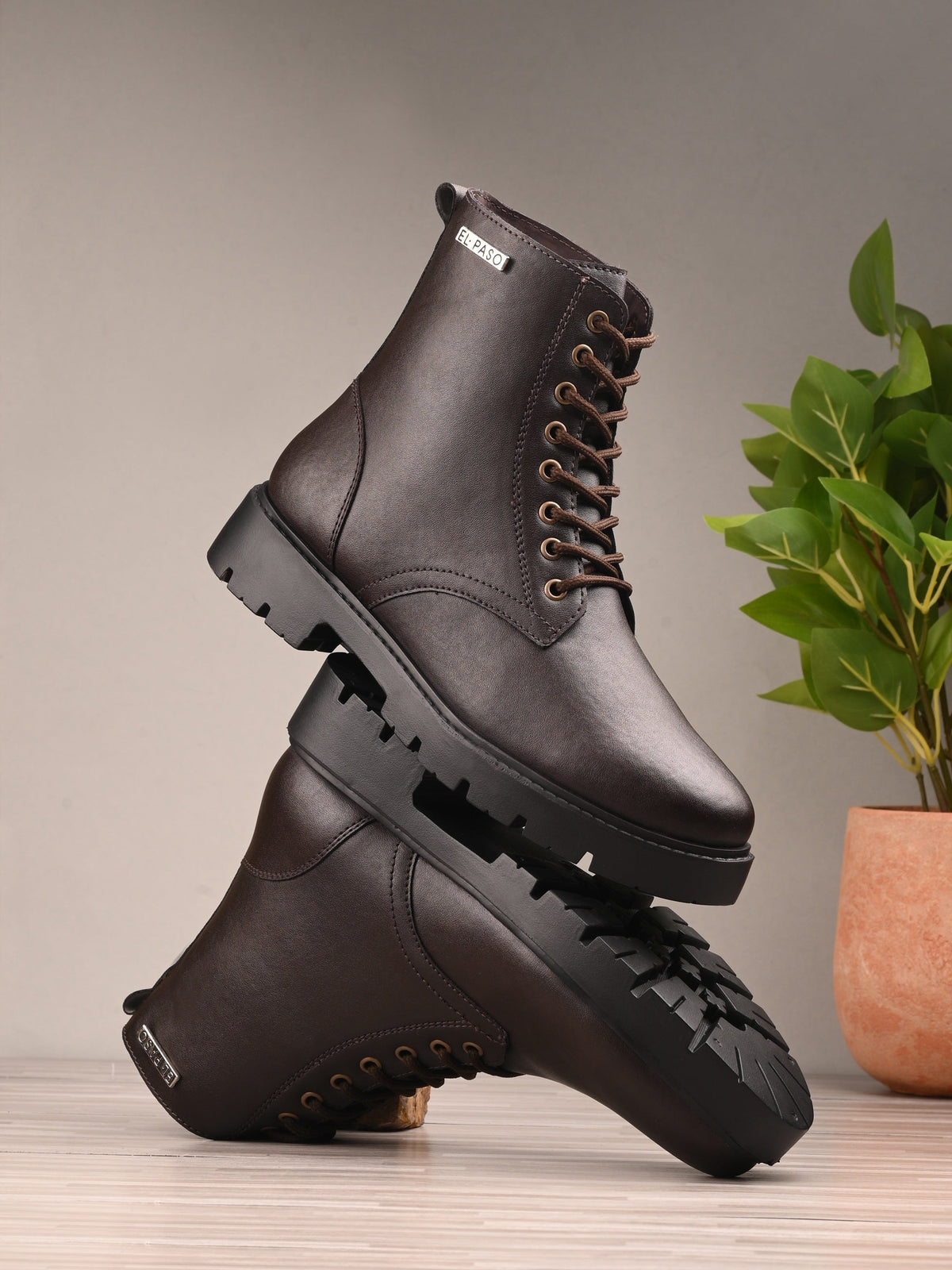 Brown Lace-Up Block Heel Boots