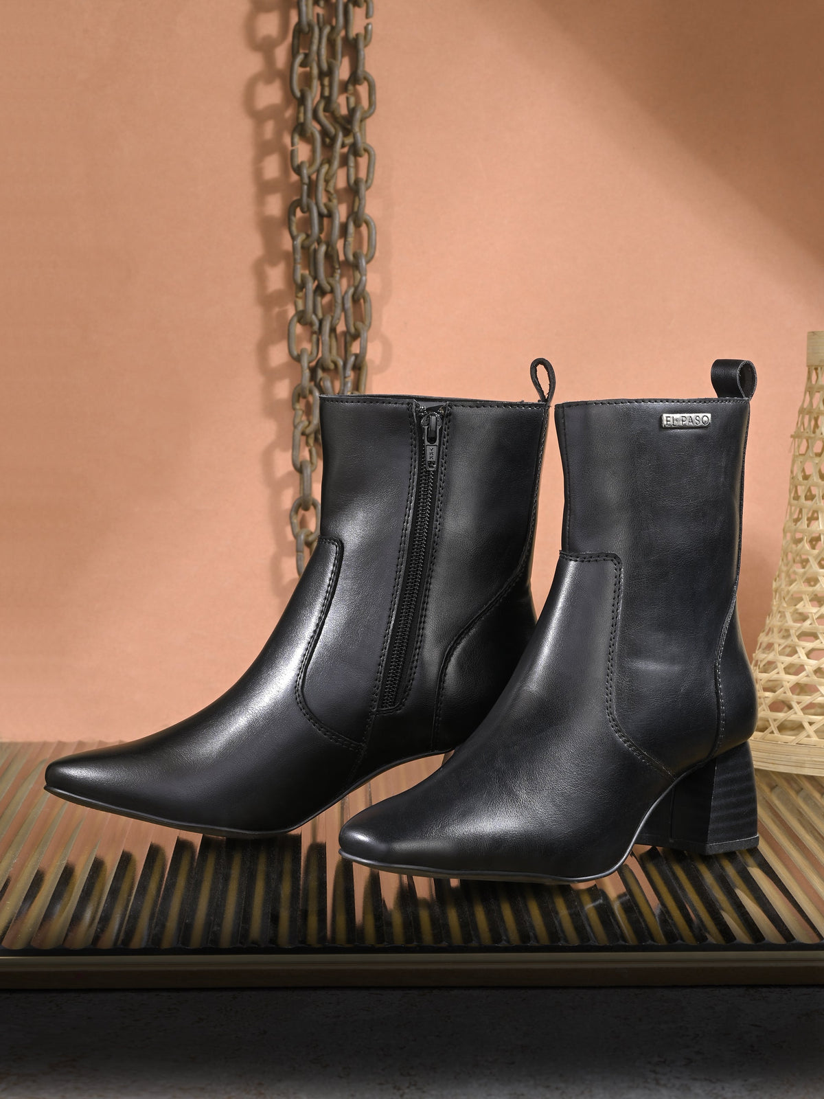 Stylish Women Pointed-Toe Ankle-Length Boots with a sturdy block heel and branded El Paso logo