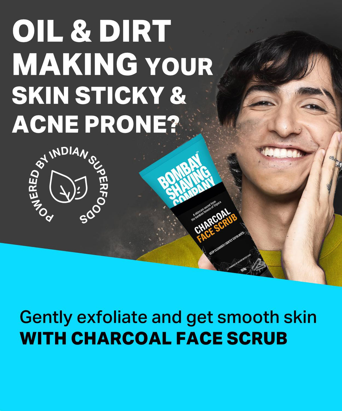 Bombay Shaving Company Charcoal Face Scrub with Black Sand, Exfoliates skins & Removes Black Heads, Black, 100 g Scrub (100 g)