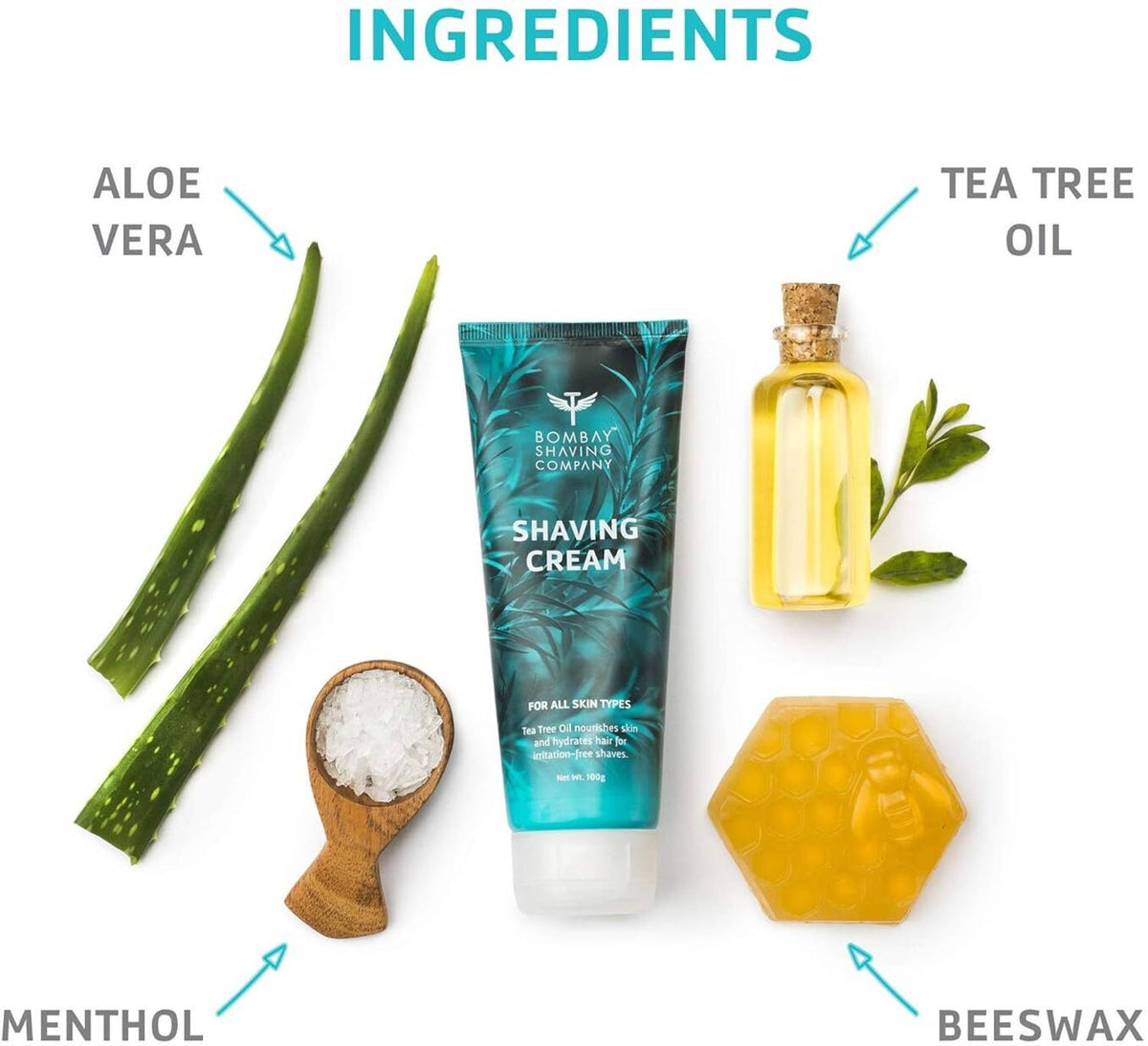 Bombay Shaving Company Shaving Cream with Tea Tree oil, Aloe Vera and Menthol Extracts (100 g)