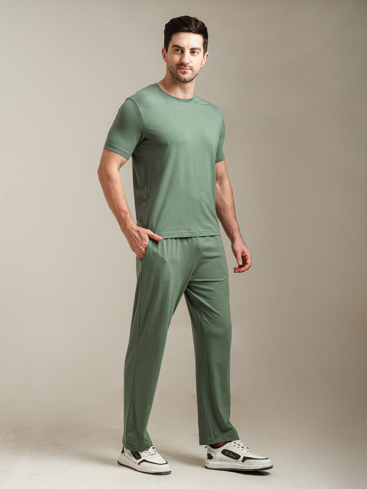 Naturefab Men's Organic Bamboo Pajama Co-ord Granite Green