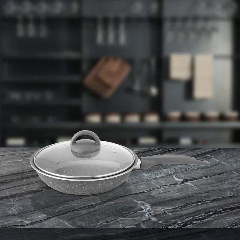 SHRI & SAM NON STICK PRIME STONE DEEP FRY PAN W/GLASS LID 20CM