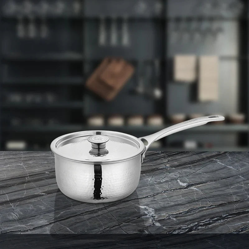 SHRI & SAM PLATINUM HAMMERED SAUCE PAN W/L SS 18 CM
