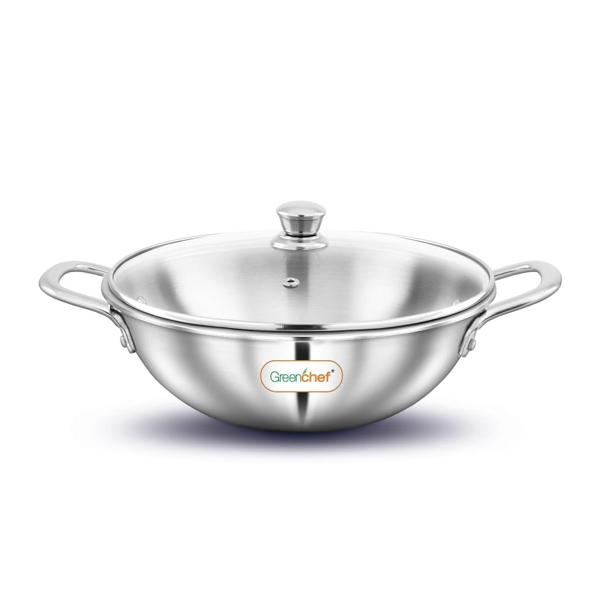 GREENCHEF TRIPLY COOKEARES FUSION KADAI 28CM WITH GLASS LID