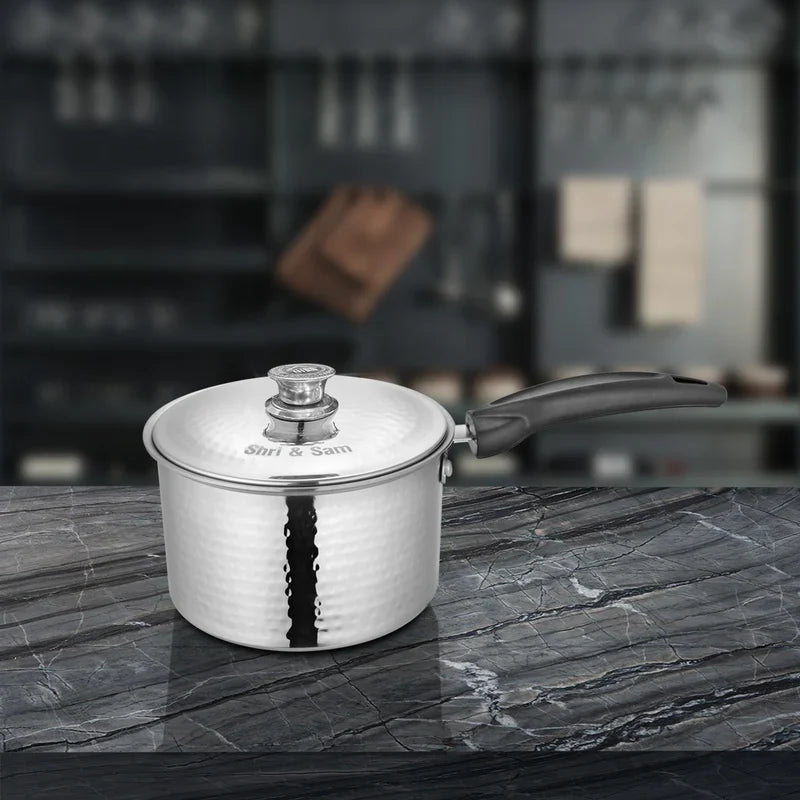 SHRI & SAM 430 HAMMERED SAUCE PAN W/L SS 16CM